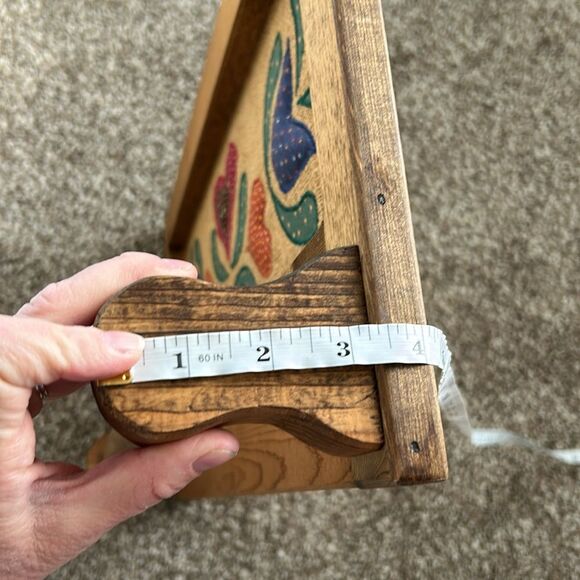 Vintage Wooden Burlap Embroidered Towel Rack with Folk Art Design Wall Decor - Picture 15 of 16